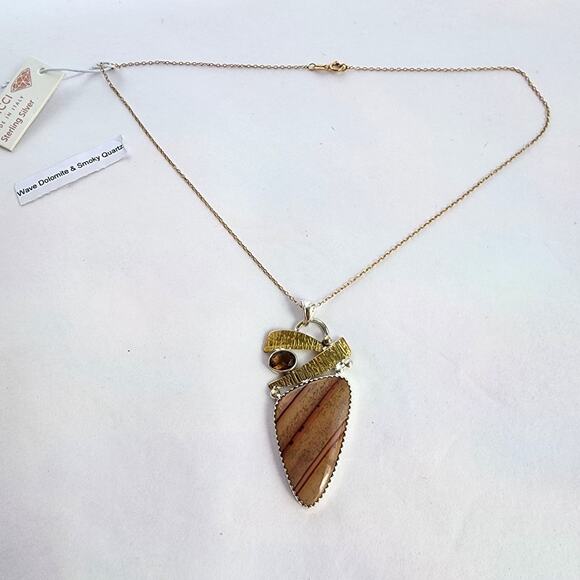 Moricci Necklace Gold Over Sterling Silver 925 Vermeil Signed NWT Smoky Quartz - Picture 2 of 8